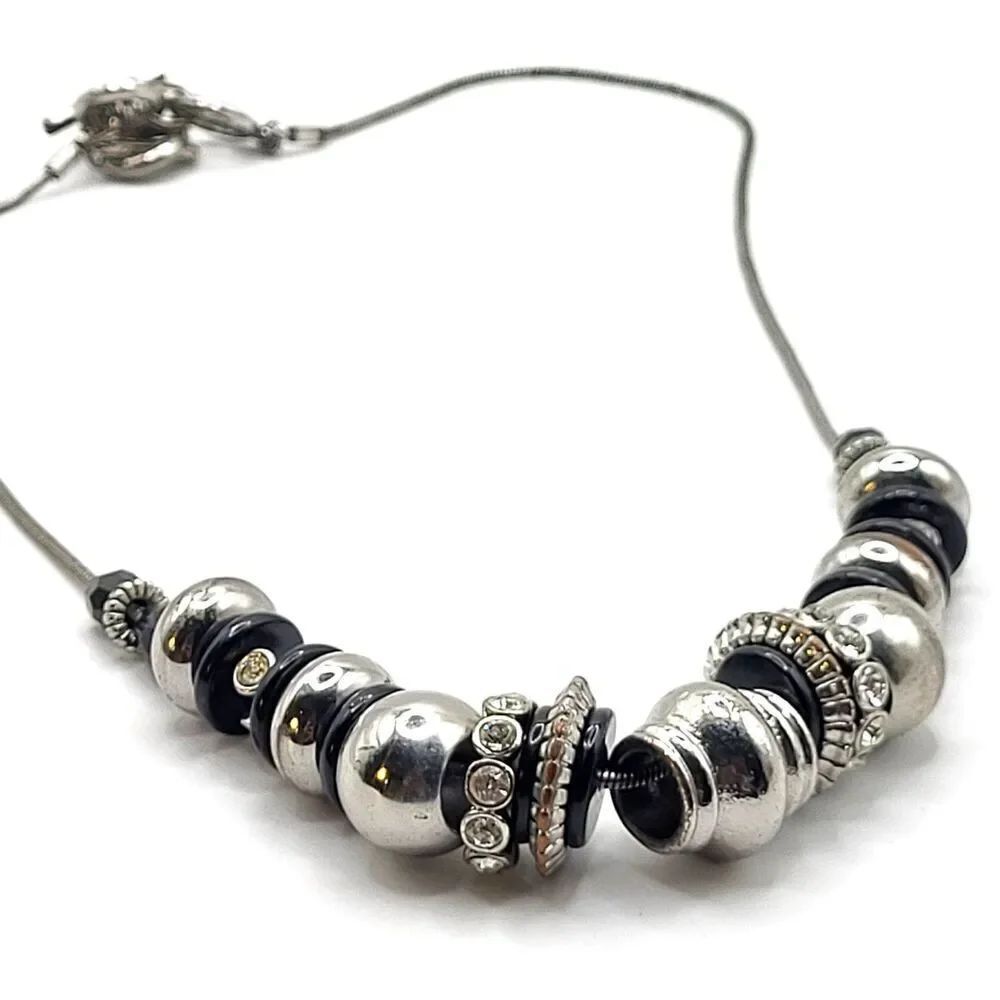 Nine West Black Silver Bauble Chunky Necklace 19in